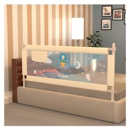BAYBEE Baby Bed Rails Guard Barrier for Baby Kids Safety, Foldable Bed Rail Falling Protector Fence with 7 Adjustable Height (150x63 cm, Beige) - (Color & Design May Vary)-image-77