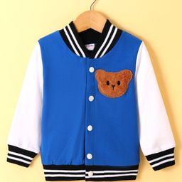 Kookie Kids Knit Full SleevesBomber Jacket with 3D Bear Applique - Royal Blue-image-6