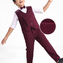 Mark & Mia Full Sleeves Party Suits with Waist Coat & Bow Detailing- Maroon-picture-30