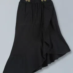 Kiddopanti Solid  Asymmetrical Ruffle Detailed Denim Skirt - Black-picture-41