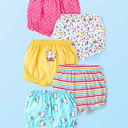 Babyhug 100% Cotton Knit Bloomers With Floral & Polka Dot Print Pack of 5 - Multicolour-image-96