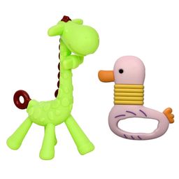 Joy Buzz Baby Silicone Giraffe & Duck Shape Teether Pack Of 2 - Green & Pink-23