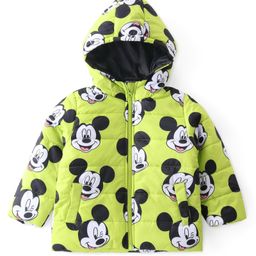 Babyhug Disney Full Sleeves Front Open Padded Hooded Jacket with Mickey Mouse Graphics - Limegreen-image-99