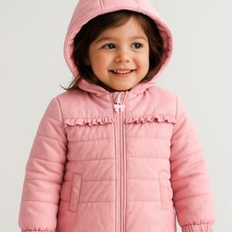 Babyhug Full Sleeves Front Open Padded Hooded Jacket with Solid Colour & Frill Detailing - Pink-picture-16