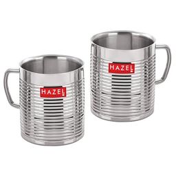 HAZEL Stainless Steel Green Tea Coffee Big Aishwarya Mug, Set of 2, 300 ml (Each)-image-48