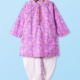 Babyhug Cotton Woven Full Sleeves Dhoti Kurta Set with Floral Print - Plum-picture-15