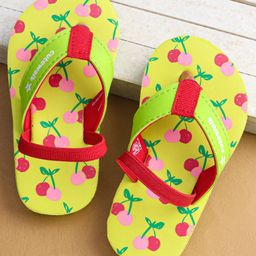 Cute Walk by Babyhug Flip Flops with Cherry Print & Back Strap - Light Green-image-54