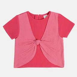 MINI KLUB Cotton Half Sleeves Solid Woven Top - Pink-picture-14