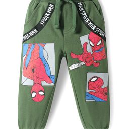 Babyhug MarvelTerry Knit Full Length Lounge Pant with Spider Man Graphics and Tape Detailing - Green-image-54