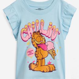 The Souled Store Cotton Garfield Featuring Flutter Sleeves Character Printed Top - Sky Blue-image-39