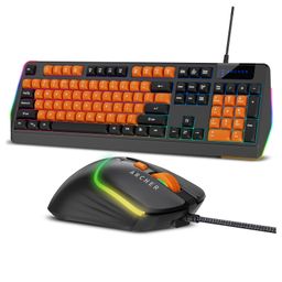 Archer Tech Lab G200 Wired RGB Gaming Keyboard and Mouse Combo with 104 Keys, 19 Anti-Ghosting, RGB Modes,7200 DPI Mouse,13 Lighting Modes, Durable Braided Cables, Windows Compatibility BLK-ORG-11