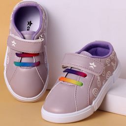 Cute Walk By Babyhug Velcro Closure Casual Shoes With Candy Print & Lace Detailing - Purple-image-98