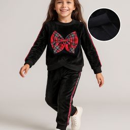 Mark & Mia Full Sleeves Top & Pant Set With Bow Applique - Black-picture-42