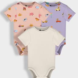 Orange Sugar 100% Cotton Knit Pack Of 3 Half Sleeves Solid & Cars Printed Onesies - Multi Colour-picture-30