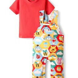 Babyhug Disney Single Jersey Knit Dungaree & Half Sleeves T-Shirt With Winnie The Pooh Print - Multicolor-picture-10