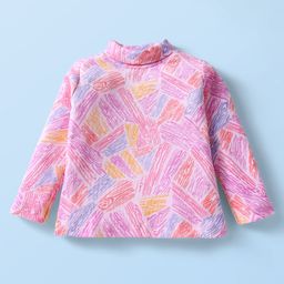 CUCUMBER Sinker Knit Full Sleeves High Neck T-Shirt with Abstract Print - Pink-image-76