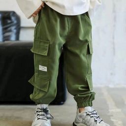 tior Cotton Woven Happy Everyday Text Patch Detailed Cargo Pants - Green-image-50
