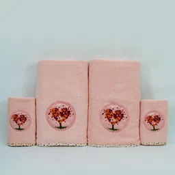 Myntra Elegant Homes Peach & White 4 Piece Printed Cotton 500 GSM Towel Set-18