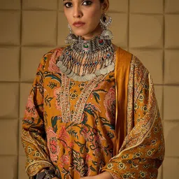 Indo Era Floral Printed Sequined Pure Cotton Straight Kurta With Trousers & Dupatta-image-74