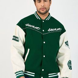 Styli Typography Printed Mandarin Collar Bomber Jacket With Badge Detail-34