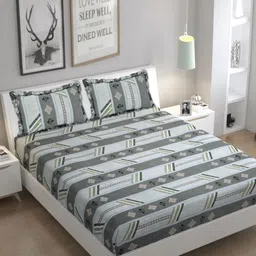 Luxmi Cotton Fabrics White & Green Striped 144 TC Queen Bedsheet Set 2.4 m x 2.25 m-image-85