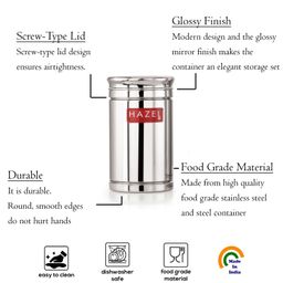 HAZEL Stainless Steel Container Set | 800 ml Set of 2 Steel Container For Kitchen Storage Set | Air Tight Containers For Kitchen Storage | Ideal For Storing Rice, Cereal, Pulse, Snacks. image 4