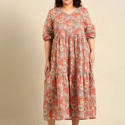 The Pink Moon Women Plus Size Floral Print Fit & Flare Midi Dress-picture-45