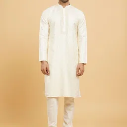 Twamev Yoke Mandarin Collar Brocade Straight Kurta With Churidar-image-64