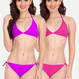 FIMS Pink & Purple Plain Bra Panty Sets - Pack Of 2-image-35