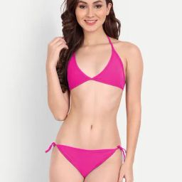 FIMS Pink Plain Bra Panty Set-image-10