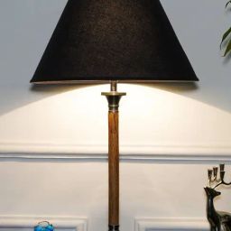 Kapoor Lamp Shades Brown & Metal Grey Wood Waldorf & Cotton Shade Table Lamp-8