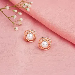 AMI Rose Gold-Plated Pearls Beaded Contemporary Studs-19