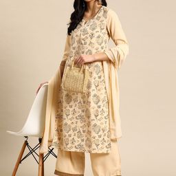 Sangria Floral Printed Lace Detail Kurta with Palazzos & Dupatta-picture-4