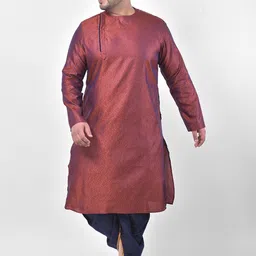 DEYANN PLUS Men Maroon & Blue Solid Kurta with Dhoti Pants-18
