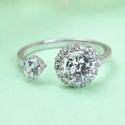 Clara 92.5 Sterling Silver Swiss Zircon Rhodium-Plated Solitaire Adjustable Ring for Women-image-78