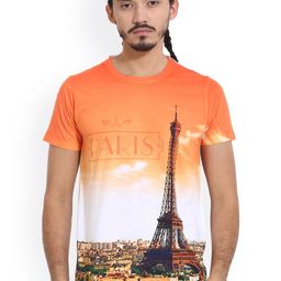 Wear Your Mind Men Orange Printed Round Neck T-shirt-image-28