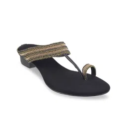 Mochi Women Black Woven Design Sandals-43