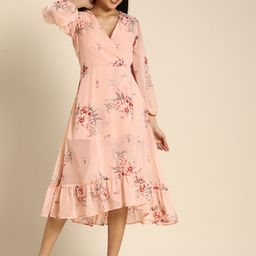DODO & MOA Pink Floral Print Midi Dress-image-49
