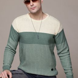 The Roadster Lifestyle Co. Striped & Ribbed Pure Acrylic Pullover-picture-41