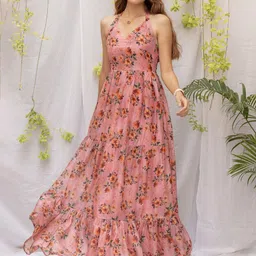 Kohsh Floral Printed Maxi Flared Ethnic Dress-image-12