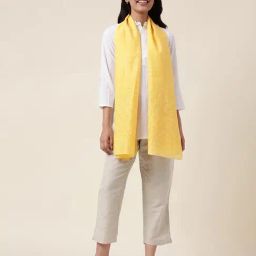 Fabindia Yellow Cotton Silk Embroidered Stole-picture-16