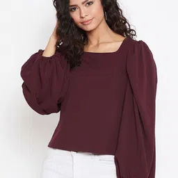 Zastraa Women Square Neck Bishop Sleeves Top-image-18
