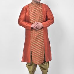 Deyann Plus Men Orange & Green Ethnic Motifs Printed Kurta-43