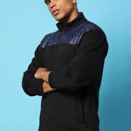 Campus Sutra Black & Blue Cotton Regular Fit Colour Block Jacket-picture-9