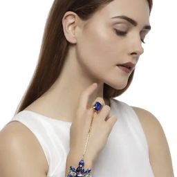 Zaveri Pearls Blue & Clear Alloy Hand Harness-0