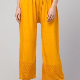 FAMBEE Women Embroidered Flared Knitted Palazzos-image-86