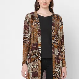Cloth Haus India Women Brown Longline Open Front Jacket-image-19