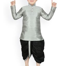 SG YUVRAJ Boys Grey & Black Solid Kurta with Dhoti Pants-73