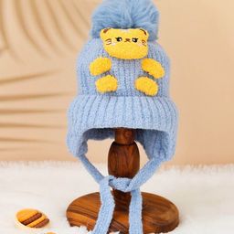 Yellow Bee Boys Self Design Tiger Applique Woollen Beanie-picture-7
