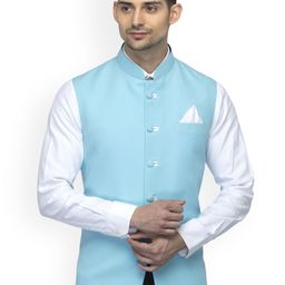 Favoroski Men's Sea Green Nehru Jacket-image-72